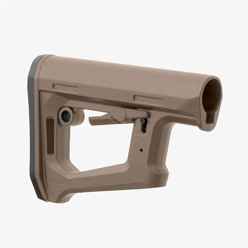 Il calcio DT-PR di MAGPUL offre un sistema di regolazione Dual Tension per una vestibilità sicura, comfort migliorato e stabilità per tiri precisi.