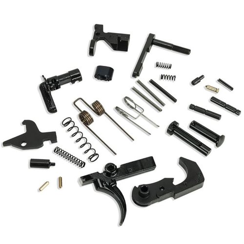 Kit di parti inferiori AR-15 al 100% americano, compatibile con specifiche mil-spec, senza grip o guardia del grilletto, completo di tutti i componenti necessari.