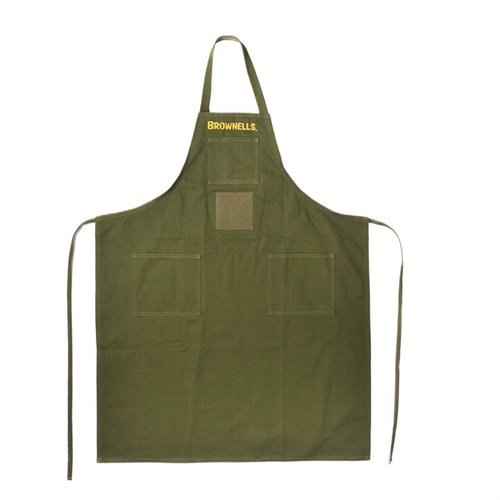 Schütze deine Kleidung mit dem langlebigen Long Canvas Apron von Brownells, der mit robustem Baumwollcanvas, praktischen Taschen und verstellbarem Halsband überzeugt.