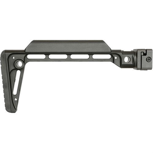 Le MINIMALISTIC SIDE FOLDING STOCK est robuste, léger, et offre une configuration pliable à gauche ou à droite avec 5 points d'attache QD pour un confort optimal.