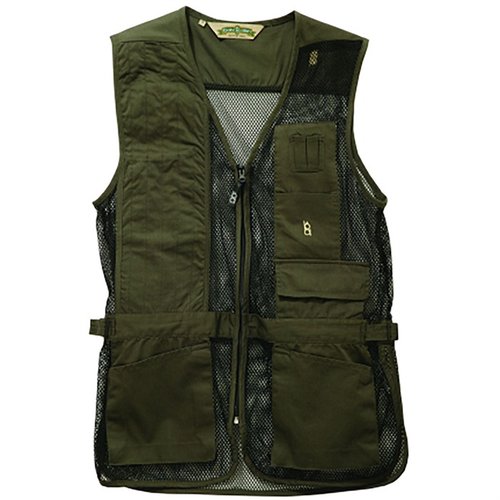 Le gilet de tir en mesh BOB ALLEN est léger, respirant et offre des poches pratiques pour cartouches, avec des ajustements latéraux et une compatibilité Insert-A-Pad.