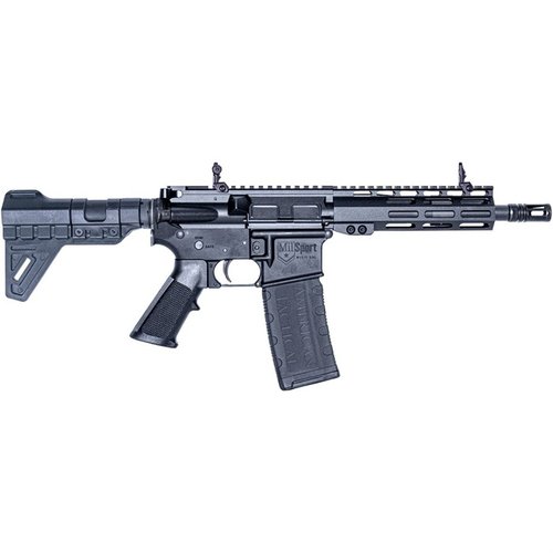La MILSPORT HGA 5.56x45MM NATO offre un design compatto con canna da 7.5", caricatore da 30 colpi e mirini flip-up, ideale per prestazioni superiori.