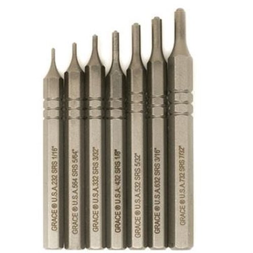 Das Grace USA Short Pin Punch Set bietet präzise, langlebige Werkzeuge aus hochlegiertem Stahl, ideal für detailreiche Arbeiten und mit hexagonalem Design für Stabilität.