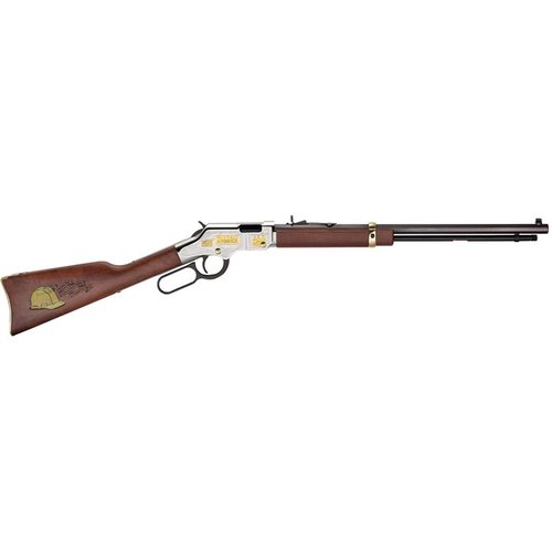 Le fusil à levier Golden Boy .22LR American Construction Tribute est un hommage aux travailleurs, avec un design élégant, une finition nickelée et des gravures détaillées.