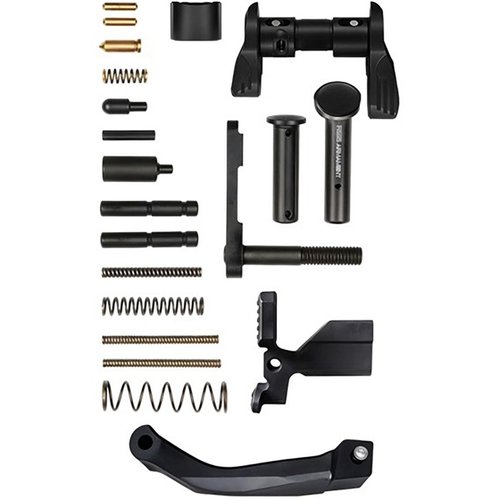 Das RISE ARMAMENT PREMIUM LOWER RECEIVER PARTS KIT für AR-15 bietet alle nötigen mil-spec Teile und ermöglicht dir, individuelle Upgrades wie Pistolengriffe hinzuzufügen.