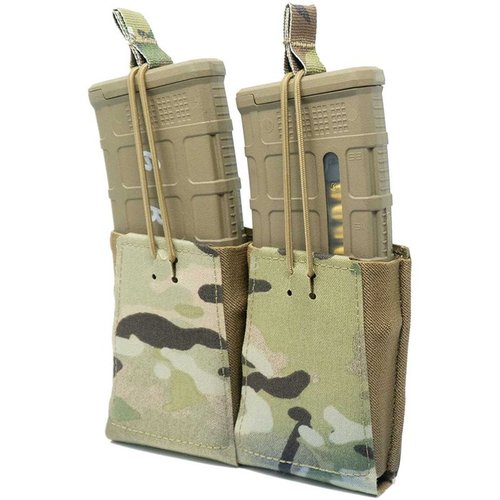 La pochette de chargeur double GBRS offre une rétention bungee amovible, une compatibilité MOLLE, et s'adapte à la plupart des chargeurs AR-15/AK-47.