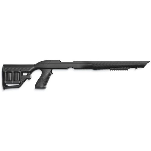 Le Tac-Hammer® RM4 pour Ruger 10/22 offre une compatibilité avec les canons standards et bull, un rail Stowaway™, et une crosse ajustable pour un confort optimal.