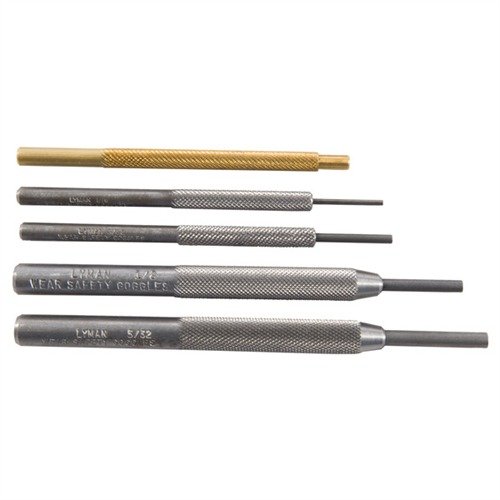 Das PISTOL PUNCH SET von LYMAN bietet fünf präzise gefertigte Stempel aus Stahl und Messing, ideal für die Demontage und Montage von Pistolen.