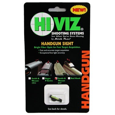 Die S&W Revolver Fiber Optic Front Sights von HIVIZ bieten eine helle, grüne Zielhilfe für präzises Schiessen, ideal für schnelle Zielerfassung und optimale Sichtbarkeit.