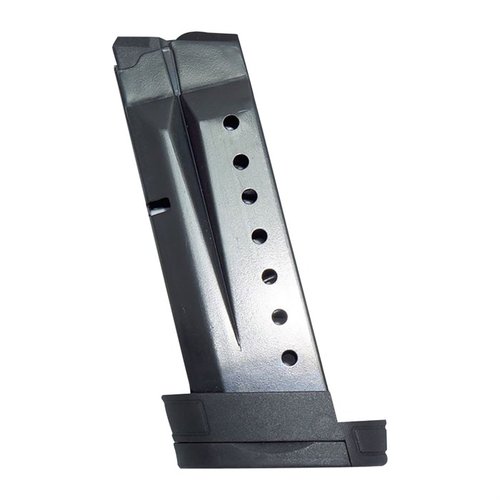 Le riviste in acciaio Smith & Wesson M&P Shield offrono capacità di 8, 9 e 10 colpi, realizzate in acciaio trattato per resistere alla corrosione.