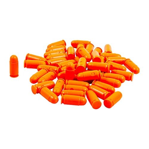 I SAF-T-TRAINERS Dummy Rounds 9mm Makarov sono realizzati in plastica arancione brillante, ideali per l'addestramento, garantendo sicurezza e riconoscibilità.