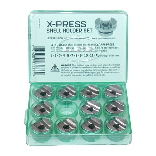 Il set di X-PRESS SHELLHOLDER di LEE PRECISION include 11 porta cartucce popolari, compatibili con oltre 115 cartucce per una ricarica efficiente e versatile.