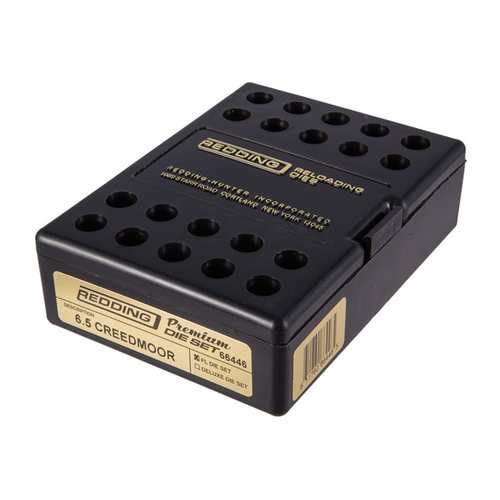 Il set di die Redding 6.5mm Creedmoor Premium include un die di dimensionamento a lunghezza completa e un die di seduta con micrometro, ideale per migliorare il caricamento.